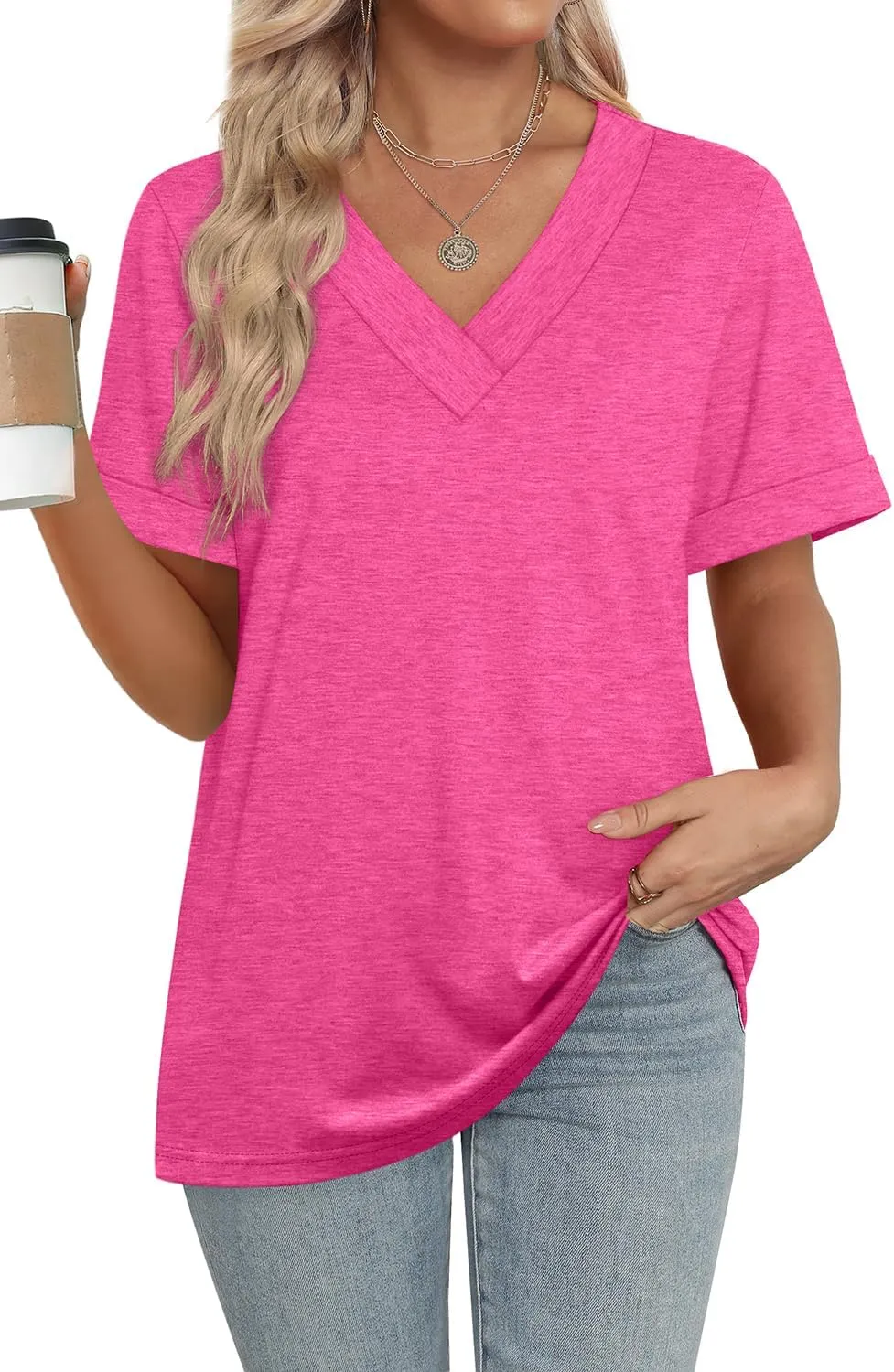WIHOLL Womens Summer Tops Short Sleeve Basic Casual V Neck T Shirts Trendy Fashion 2025