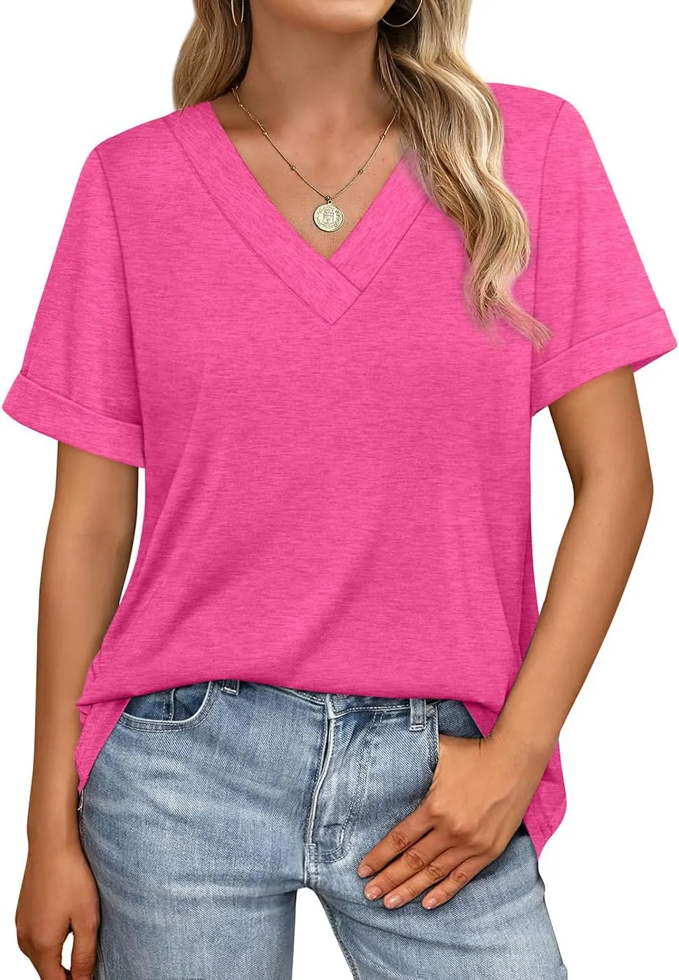 WIHOLL Womens Summer Tops Short Sleeve Basic Casual V Neck T Shirts Trendy Fashion 2025