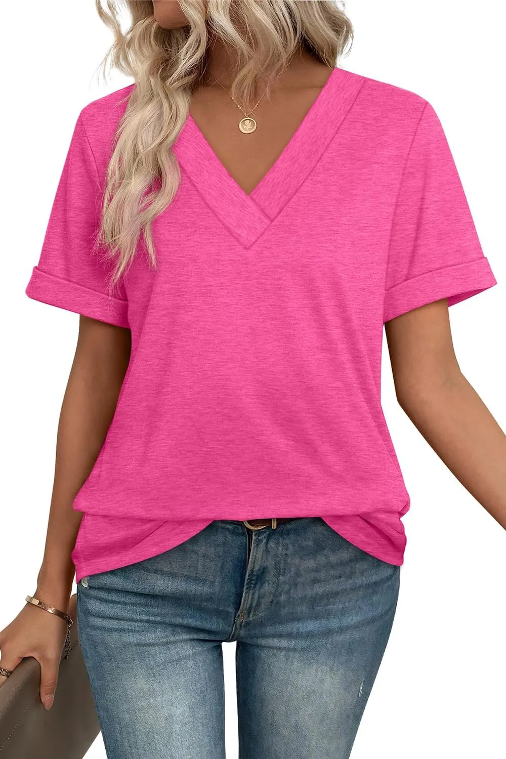 WIHOLL Womens Summer Tops Short Sleeve Basic Casual V Neck T Shirts Trendy Fashion 2025