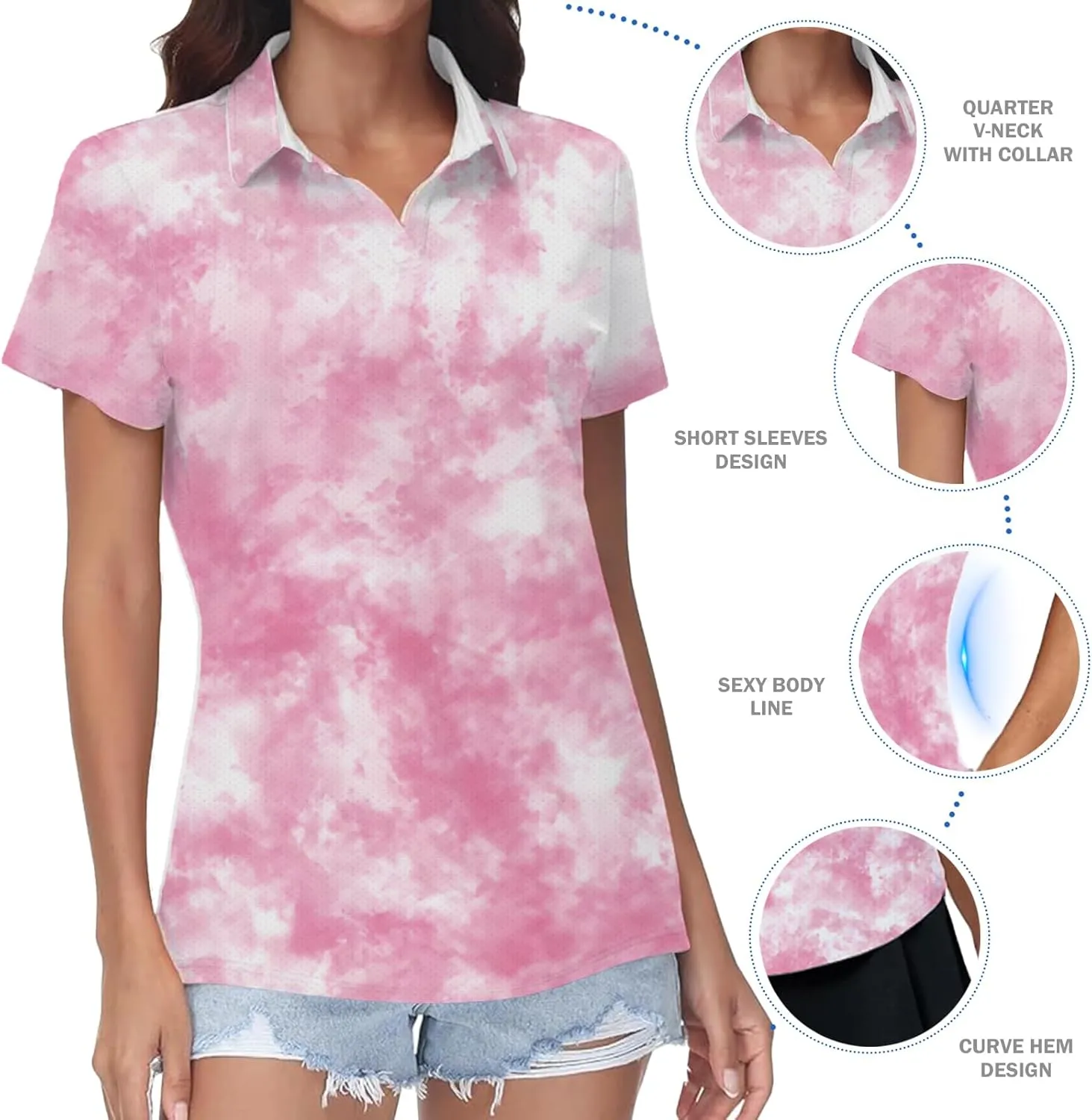 Women's Golf Shirt Short Sleeve Polo Shirts Quick Dry Tennis Tops V-Neck with Collar Shirts Golf Outfits for Women