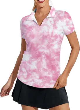 Women's Golf Shirt Short Sleeve Polo Shirts Quick Dry Tennis Tops V-Neck with Collar Shirts Golf Outfits for Women